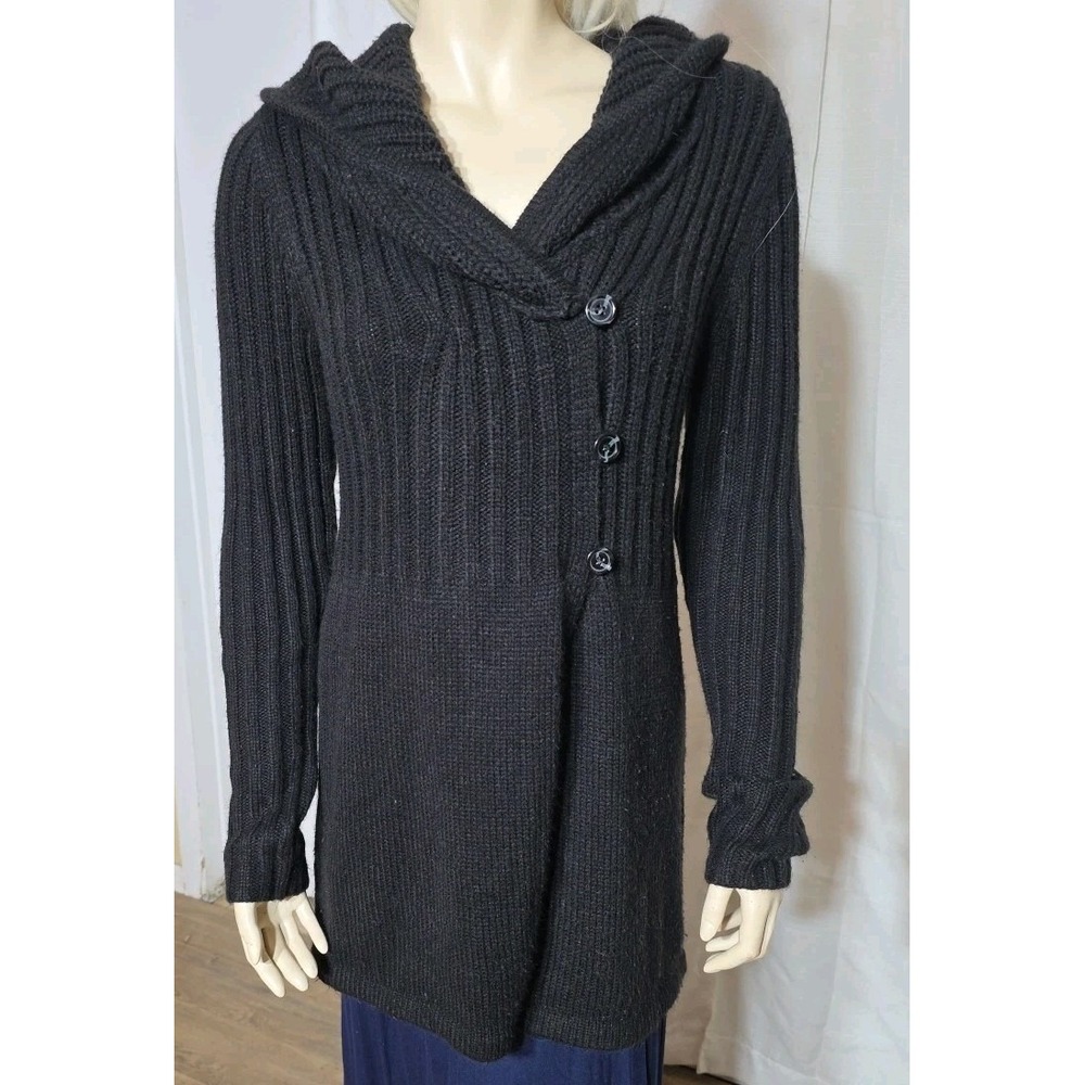 Women's Daisy Fuentes Black Knit Cardigan Medium‎ Babydoll Y2K 90s Whimsigoth